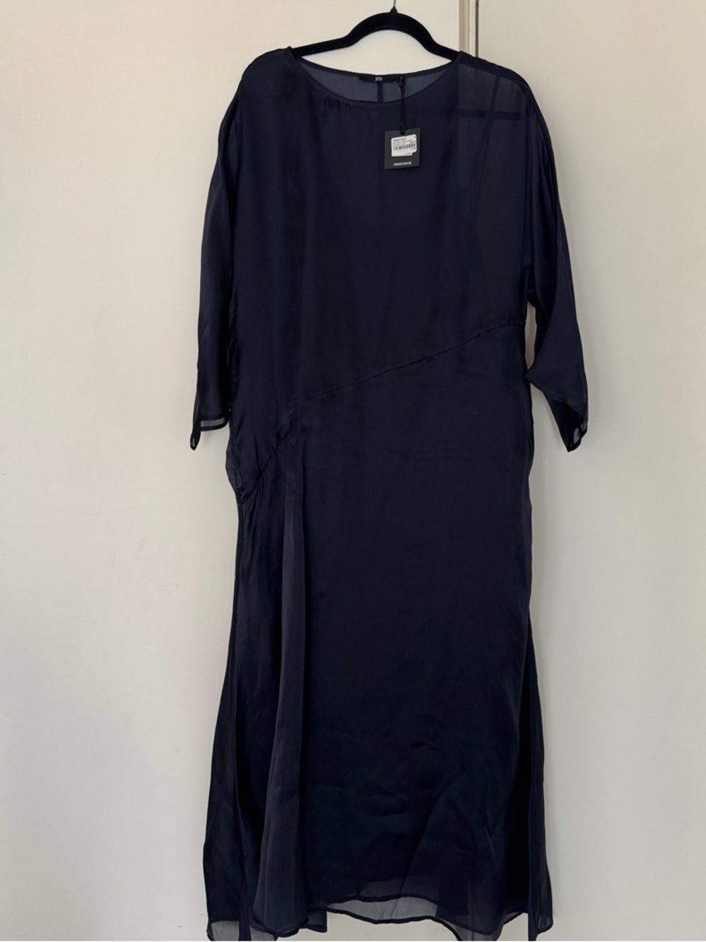 Sheer Silk Organza Midi Dress in Navy with matching Slip Dress - Picture 6 of 7